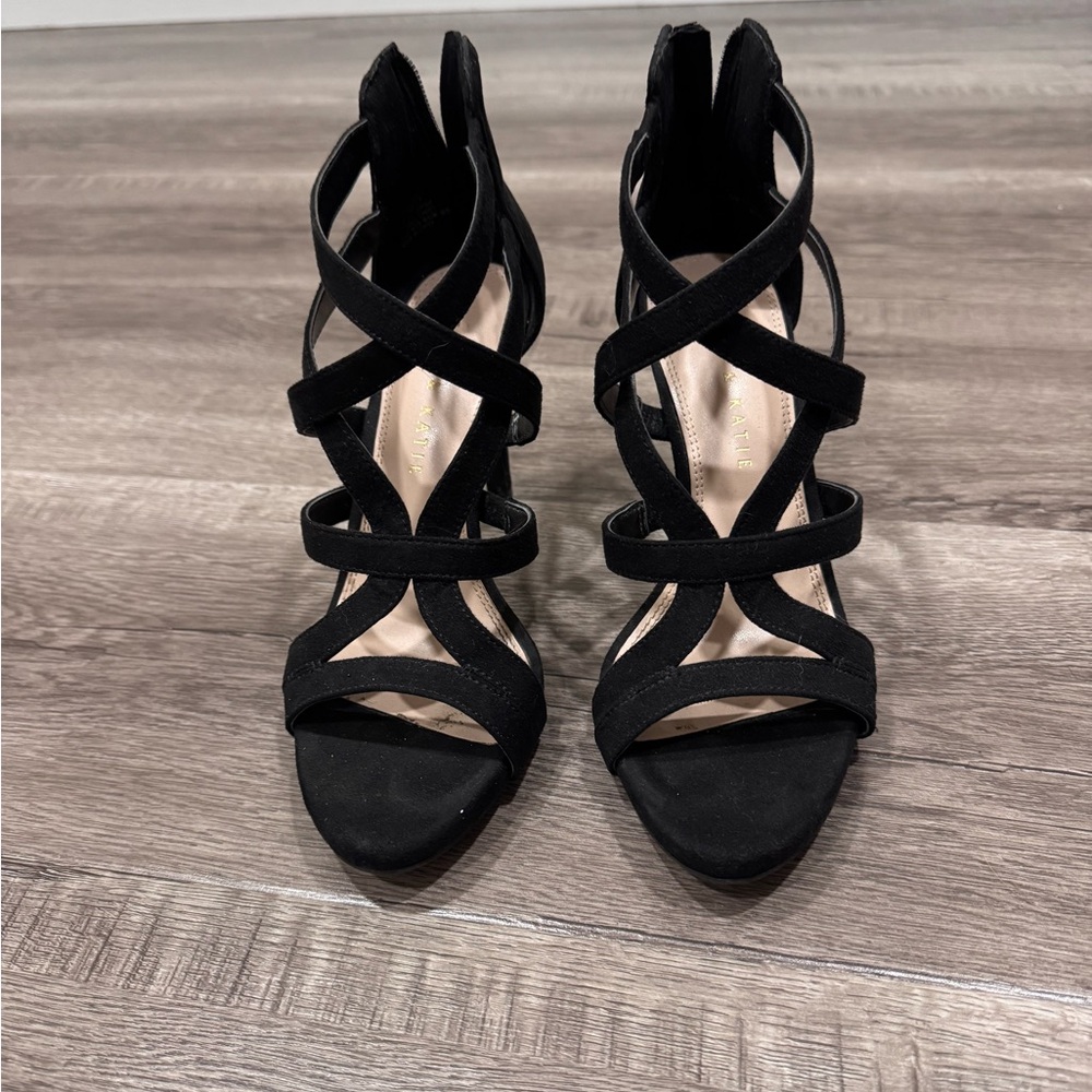 Kelly & Kate, Elegant Black Strappy Heels for Women, Size 6.5